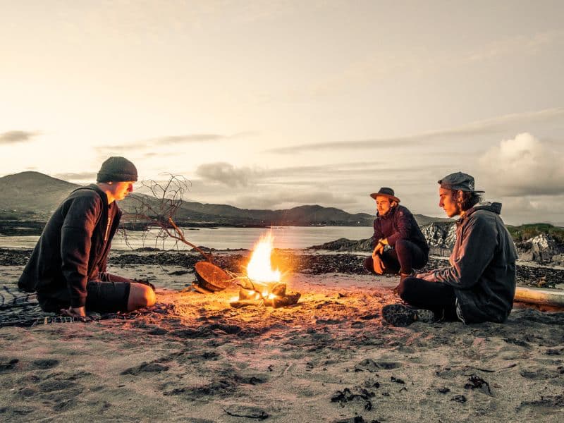 Intensely watching a fire which represents the survival response to trauma.