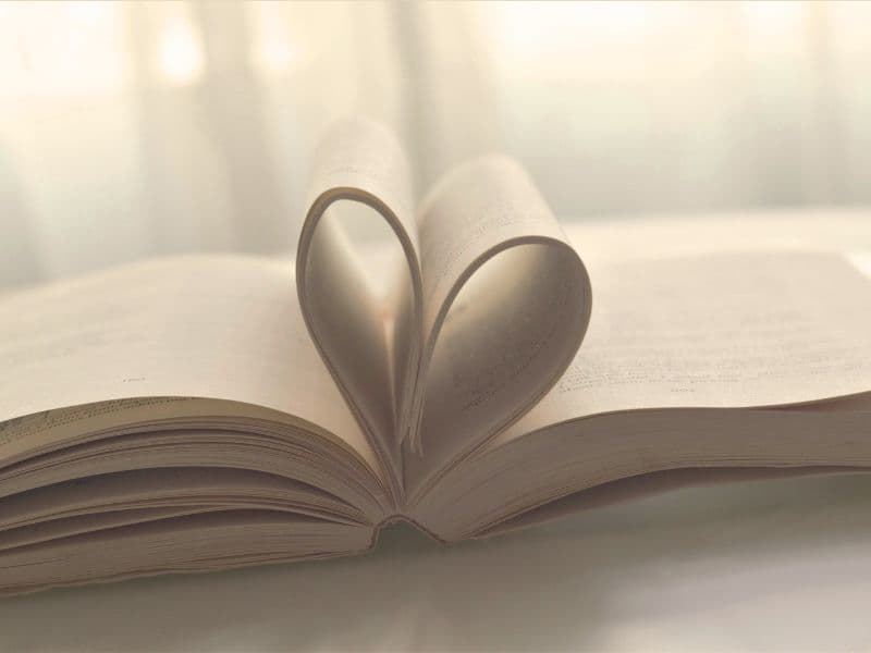 Pages of a book made into a heart.