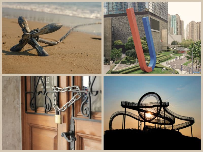 Anchor, magnet, locked door, and rollercoaster representing the four different attachment styles within relationships.
