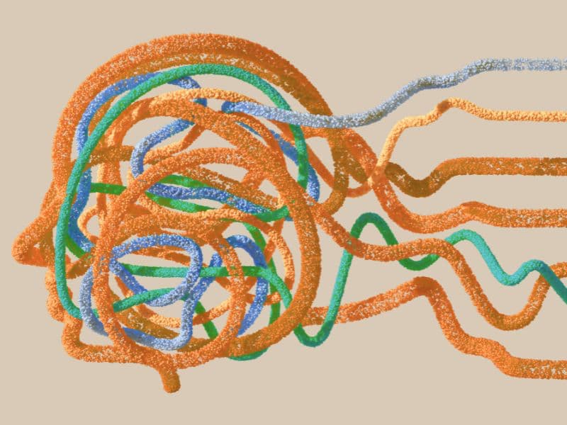 Abstract illusion of the human brain representing the fight, flight, freeze, and fawn trauma responses.